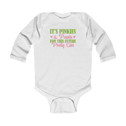 It's Pinkies & Pearls For This Future Pretty Girl long sleeve Infant Bodysuit