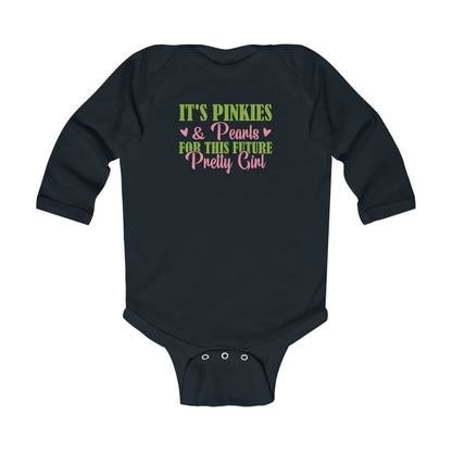 It's Pinkies & Pearls For This Future Pretty Girl long sleeve Infant Bodysuit